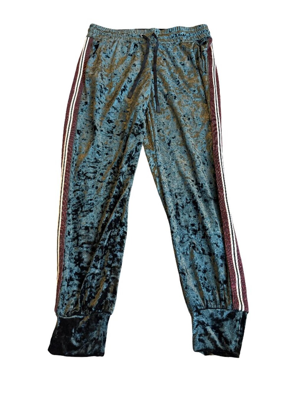 Zara Dark Green Crushed Velvet Pants Cropped Side Stripe Stretch Size Medium